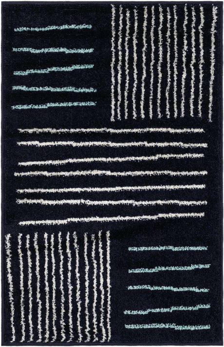 Navy Blue 2' x 3' 1 Hanahan Rectangle Area Rug 100% Polypropylene With Jute Backing Abstract Geometric Modern Carpet for Living, Dining Room, Office Space for Sale at Rug Engine