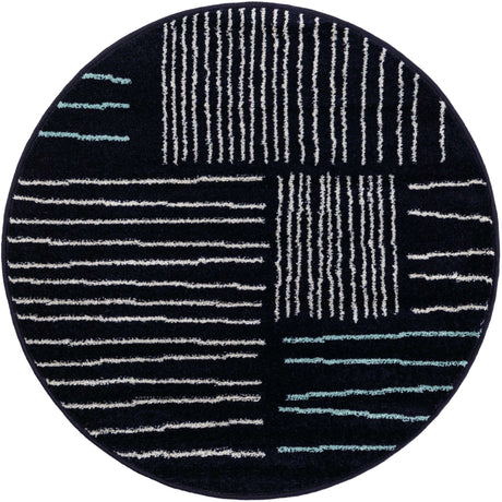 Navy Blue 3' 1 x 3' 1 Hanahan Round Area Rug 100% Polypropylene With Jute Backing Abstract Geometric Modern Carpet for Living, Dining Room, Office Space for Sale at Rug Engine