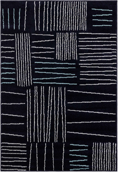Navy Blue 4' 1 x 6' 1 Hanahan Rectangle Area Rug 100% Polypropylene With Jute Backing Abstract Geometric Modern Carpet for Living, Dining Room, Office Space for Sale at Rug Engine