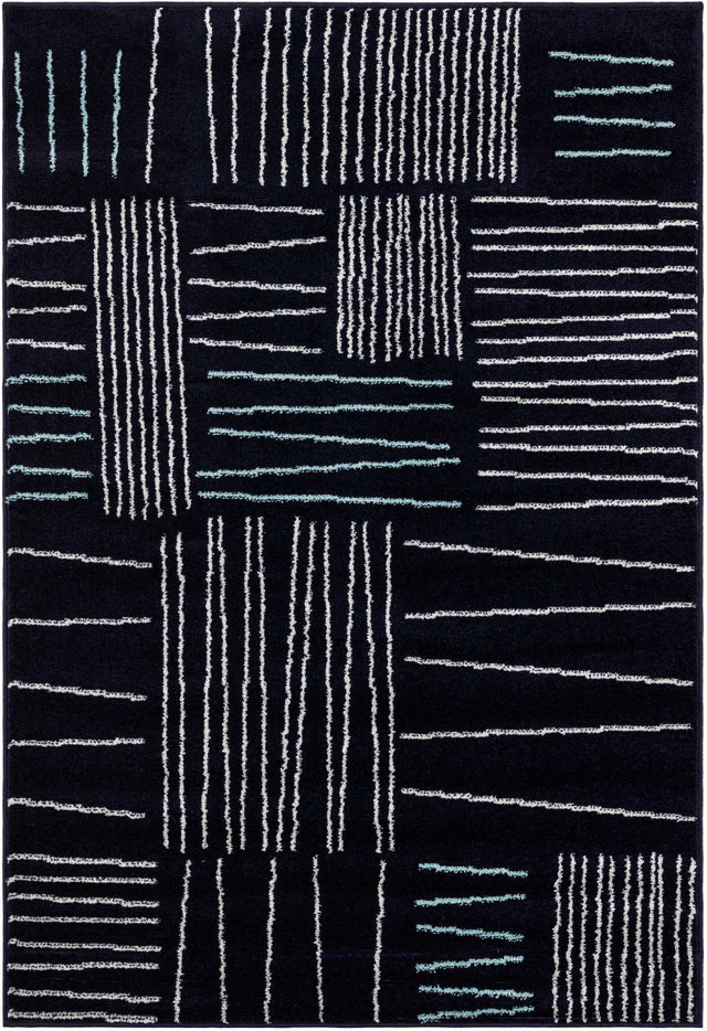 Navy Blue 4' 1 x 6' 1 Hanahan Rectangle Area Rug 100% Polypropylene With Jute Backing Abstract Geometric Modern Carpet for Living, Dining Room, Office Space for Sale at Rug Engine