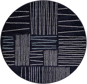 Navy Blue 5' 3 x 5' 3 Hanahan Round Area Rug 100% Polypropylene With Jute Backing Abstract Geometric Modern Carpet for Living, Dining Room, Office Space for Sale at Rug Engine