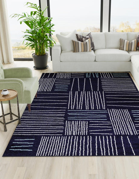 Navy Blue 4' 1 x 6' 1 Hanahan Rectangle Area Rug 100% Polypropylene With Jute Backing Abstract Geometric Modern Carpet for Living, Dining Room, Office Space for Sale at Rug Engine