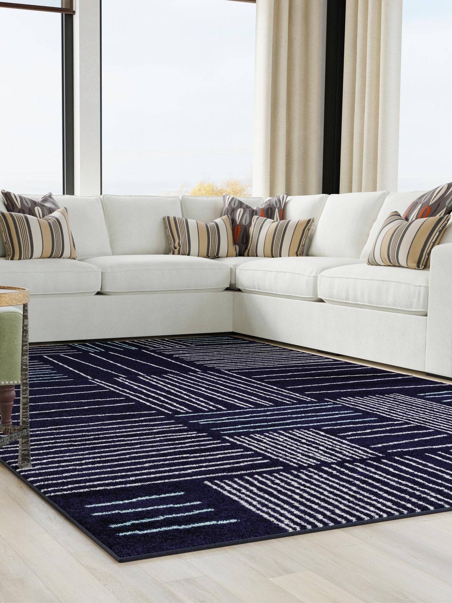 Navy Blue 7' 10 x 10' Hanahan Rectangle Area Rug 100% Polypropylene With Jute Backing Abstract Geometric Modern Carpet for Living, Dining Room, Office Space for Sale at Rug Engine