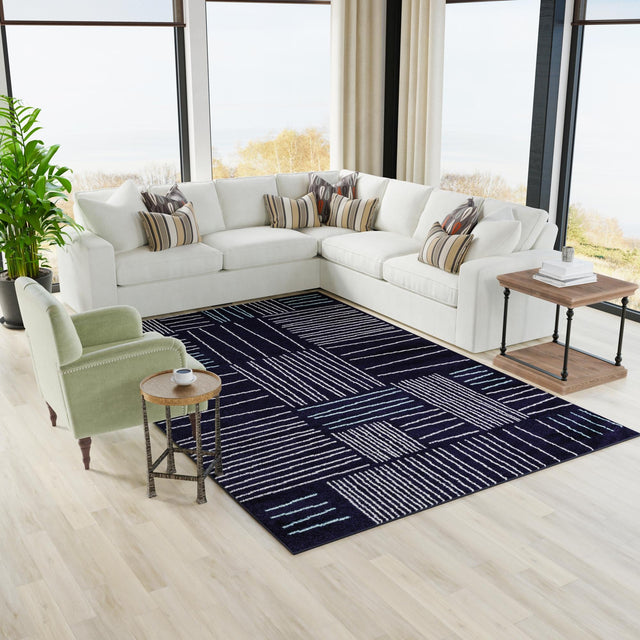 Navy Blue 4' 1 x 6' 1 Hanahan Rectangle Area Rug 100% Polypropylene With Jute Backing Abstract Geometric Modern Carpet for Living, Dining Room, Office Space for Sale at Rug Engine