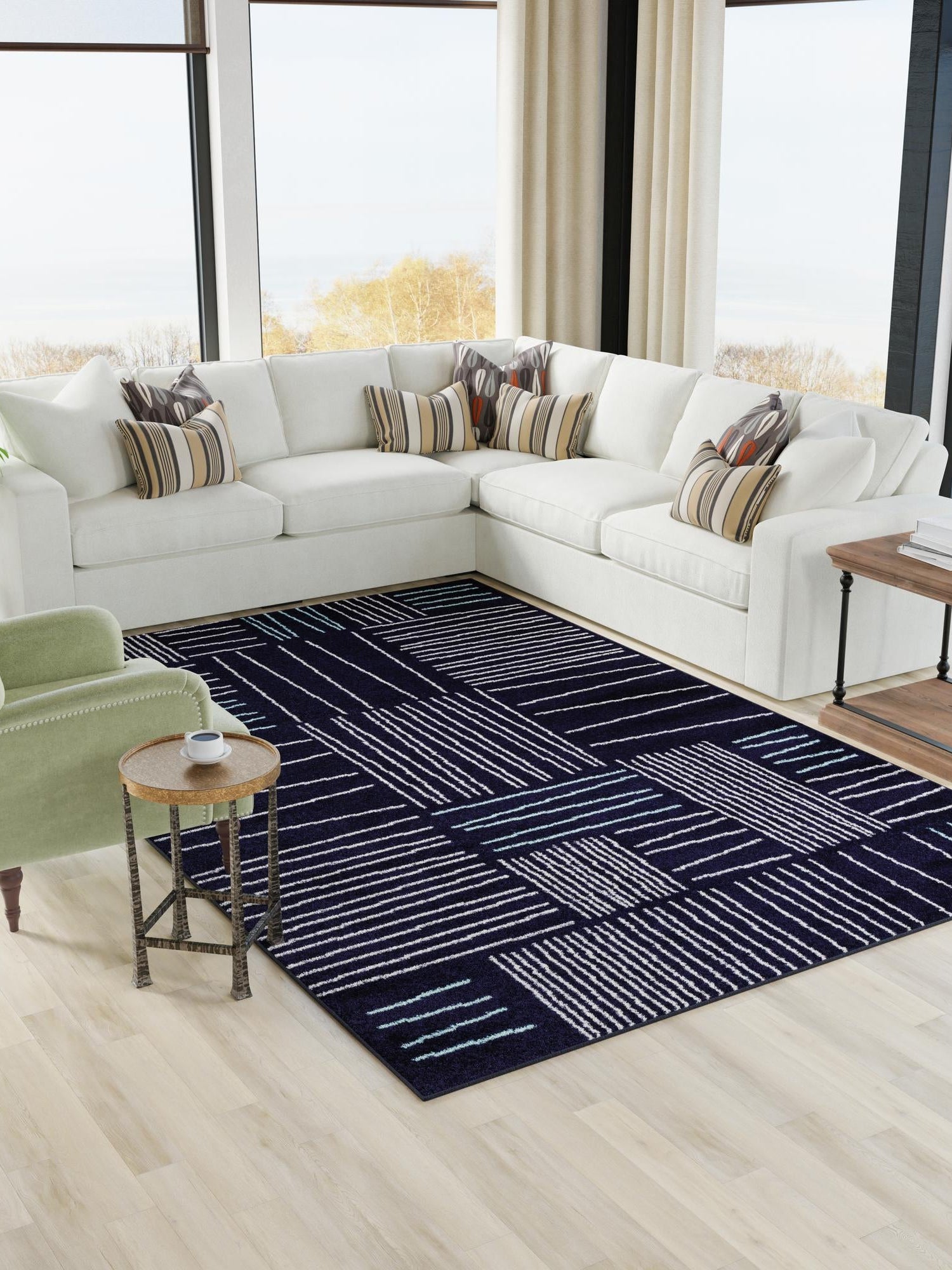 Navy Blue 6' 1 x 9' Hanahan Rectangle Area Rug 100% Polypropylene With Jute Backing Abstract Geometric Modern Carpet for Living, Dining Room, Office Space for Sale at Rug Engine