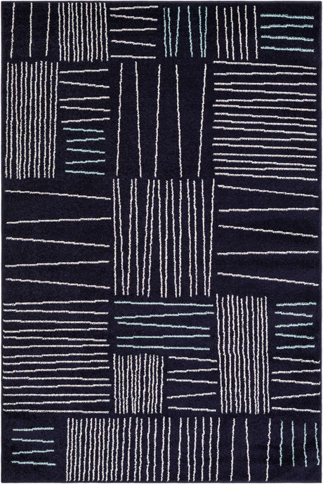 Navy Blue 5' 3 x 8' Hanahan Rectangle Area Rug 100% Polypropylene With Jute Backing Abstract Geometric Modern Carpet for Living, Dining Room, Office Space for Sale at Rug Engine