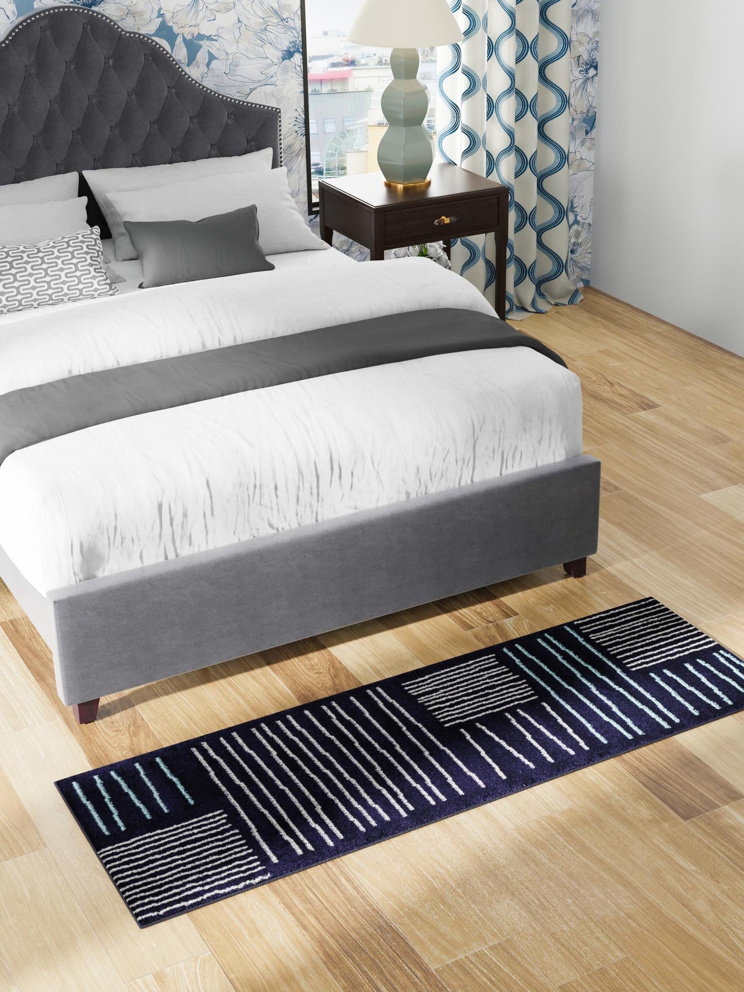 Navy Blue 2' 7 x 10' Hanahan Runner Area Rug 100% Polypropylene With Jute Backing Abstract Geometric Modern Carpet for Living, Dining Room, Office Space for Sale at Rug Engine