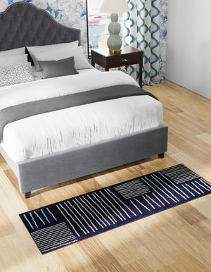 Navy Blue 2' 7 x 10' Hanahan Runner Area Rug 100% Polypropylene With Jute Backing Abstract Geometric Modern Carpet for Living, Dining Room, Office Space for Sale at Rug Engine