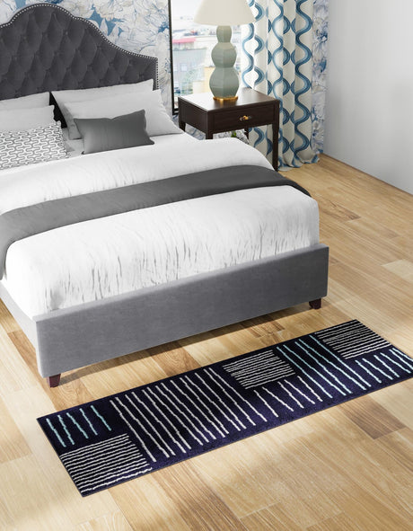 Navy Blue 2' x 8' Hanahan Runner Area Rug 100% Polypropylene With Jute Backing Abstract Geometric Modern Carpet for Living, Dining Room, Office Space for Sale at Rug Engine
