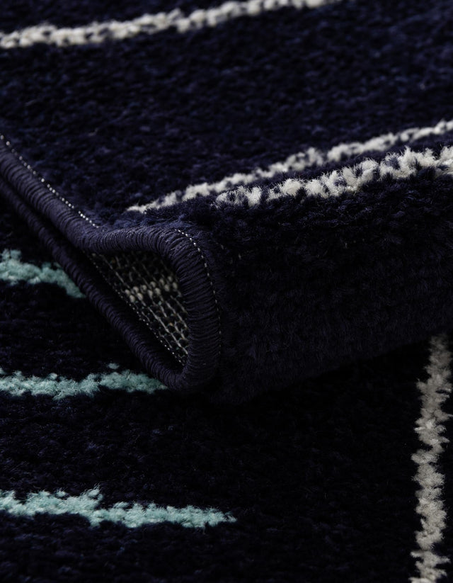 Navy Blue 2' 7 x 12' Hanahan Runner Area Rug 100% Polypropylene With Jute Backing Abstract Geometric Modern Carpet for Living, Dining Room, Office Space for Sale at Rug Engine