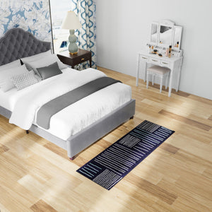 Navy Blue 2' 7 x 12' Hanahan Runner Area Rug 100% Polypropylene With Jute Backing Abstract Geometric Modern Carpet for Living, Dining Room, Office Space for Sale at Rug Engine