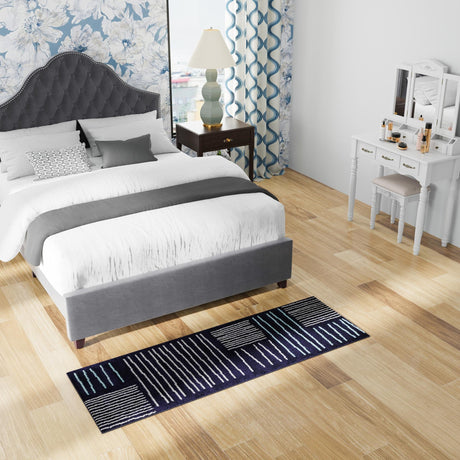 Navy Blue 2' 7 x 12' Hanahan Runner Area Rug 100% Polypropylene With Jute Backing Abstract Geometric Modern Carpet for Living, Dining Room, Office Space for Sale at Rug Engine