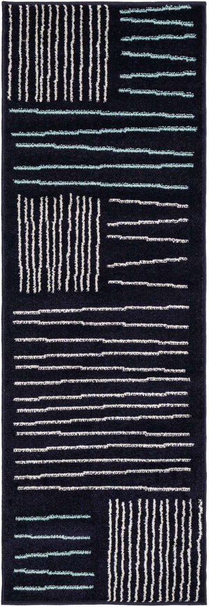 Navy Blue 2' x 6' 1 Hanahan Runner Area Rug 100% Polypropylene With Jute Backing Abstract Geometric Modern Carpet for Living, Dining Room, Office Space for Sale at Rug Engine