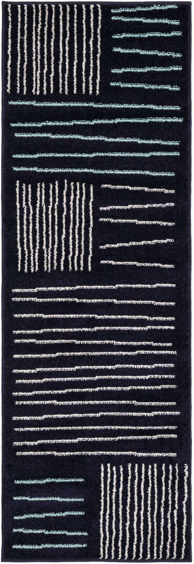 Navy Blue 2' x 6' 1 Hanahan Runner Area Rug 100% Polypropylene With Jute Backing Abstract Geometric Modern Carpet for Living, Dining Room, Office Space for Sale at Rug Engine