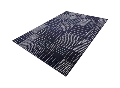 Navy Blue 6' 1 x 9' Hanahan Rectangle Area Rug 100% Polypropylene With Jute Backing Abstract Geometric Modern Carpet for Living, Dining Room, Office Space for Sale at Rug Engine