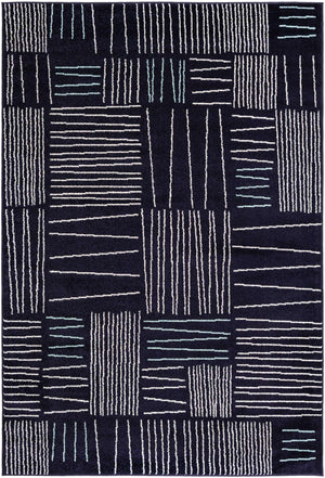 Navy Blue 6' 1 x 9' Hanahan Rectangle Area Rug 100% Polypropylene With Jute Backing Abstract Geometric Modern Carpet for Living, Dining Room, Office Space for Sale at Rug Engine