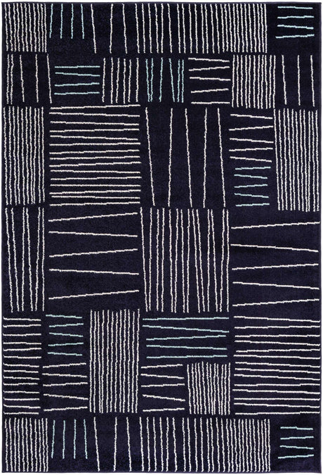 Navy Blue 6' 1 x 9' Hanahan Rectangle Area Rug 100% Polypropylene With Jute Backing Abstract Geometric Modern Carpet for Living, Dining Room, Office Space for Sale at Rug Engine