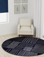 Navy Blue 5' 3 x 5' 3 Hanahan Round Area Rug 100% Polypropylene With Jute Backing Abstract Geometric Modern Carpet for Living, Dining Room, Office Space for Sale at Rug Engine