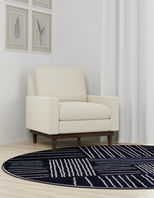 Navy Blue 3' 1 x 3' 1 Hanahan Round Area Rug 100% Polypropylene With Jute Backing Abstract Geometric Modern Carpet for Living, Dining Room, Office Space for Sale at Rug Engine