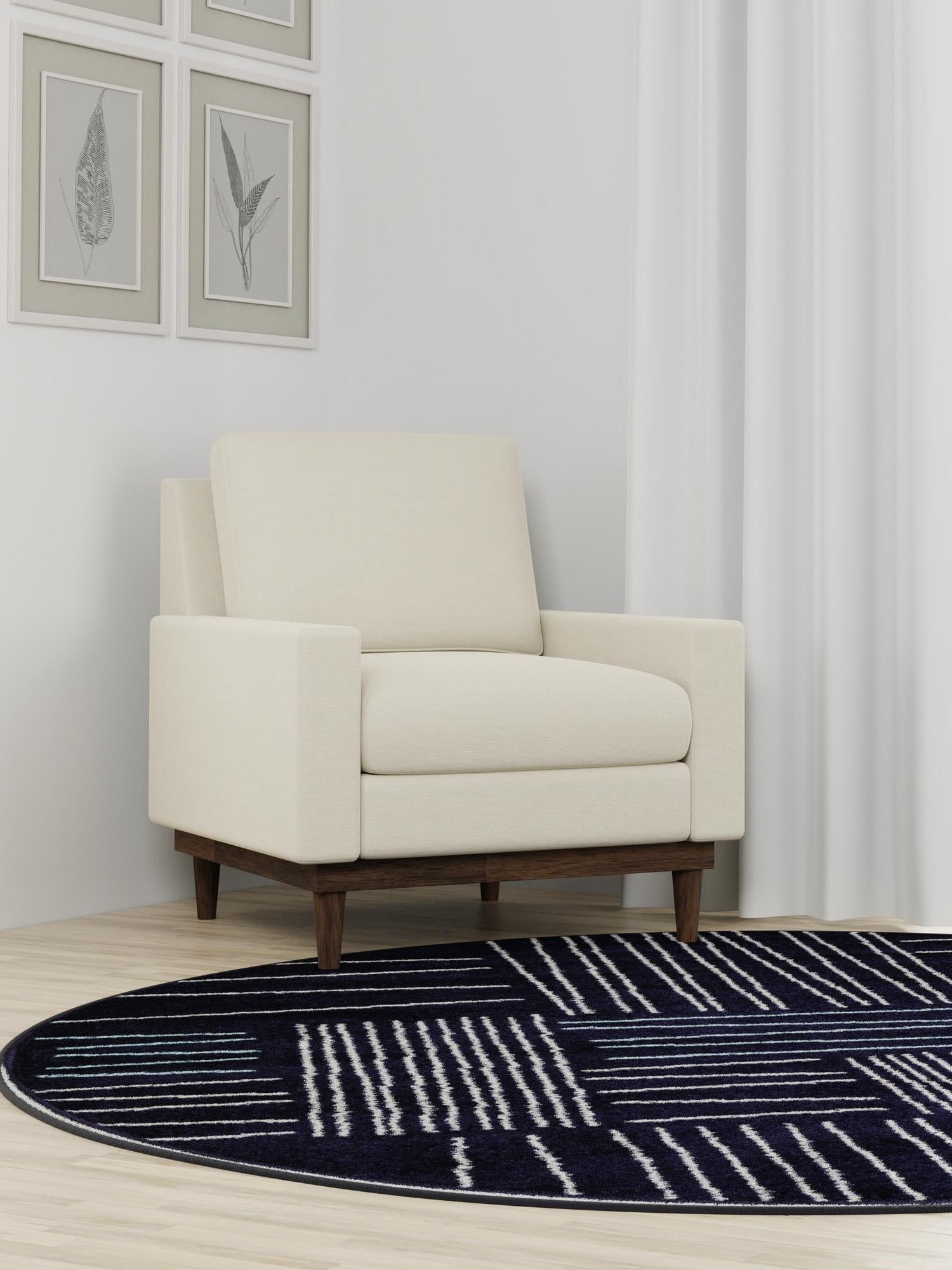 Navy Blue 5' 3 x 5' 3 Hanahan Round Area Rug 100% Polypropylene With Jute Backing Abstract Geometric Modern Carpet for Living, Dining Room, Office Space for Sale at Rug Engine