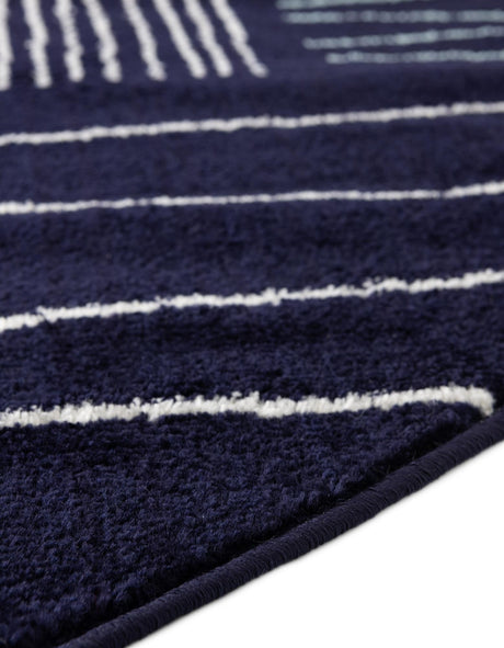 Navy Blue 3' 1 x 3' 1 Hanahan Round Area Rug 100% Polypropylene With Jute Backing Abstract Geometric Modern Carpet for Living, Dining Room, Office Space for Sale at Rug Engine