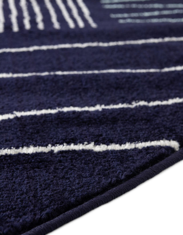 Navy Blue 3' 1 x 3' 1 Hanahan Round Area Rug 100% Polypropylene With Jute Backing Abstract Geometric Modern Carpet for Living, Dining Room, Office Space for Sale at Rug Engine