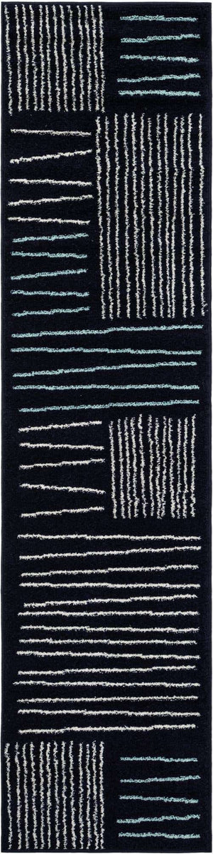Navy Blue 2' x 8' Hanahan Runner Area Rug 100% Polypropylene With Jute Backing Abstract Geometric Modern Carpet for Living, Dining Room, Office Space for Sale at Rug Engine