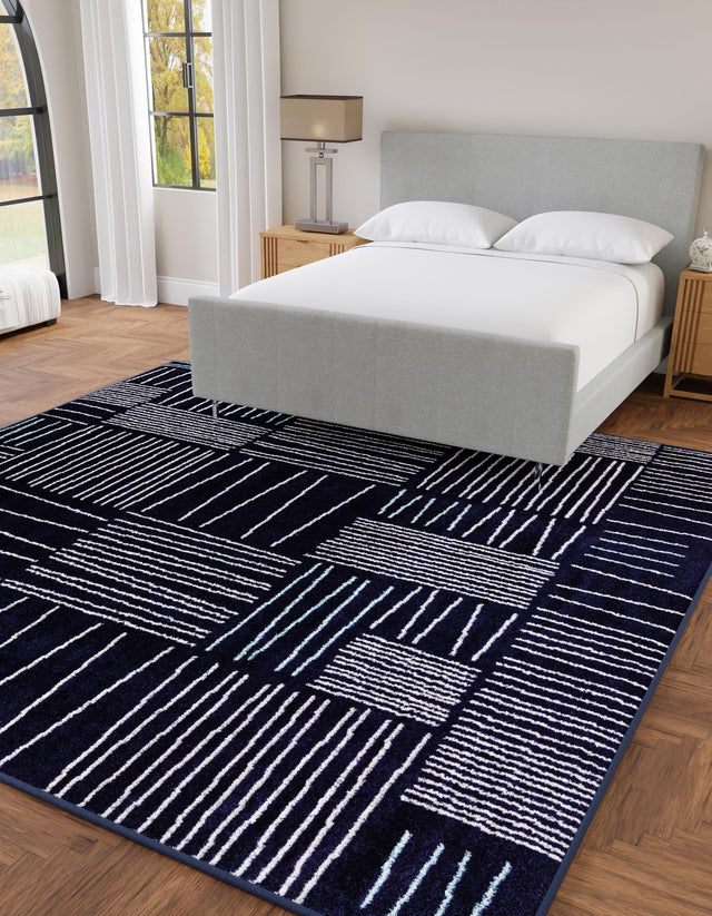 Navy Blue 7' 10 x 7' 10 Hanahan Square Area Rug 100% Polypropylene With Jute Backing Abstract Geometric Modern Carpet for Living, Dining Room, Office Space for Sale at Rug Engine