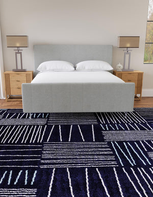 Navy Blue 7' 10 x 7' 10 Hanahan Square Area Rug 100% Polypropylene With Jute Backing Abstract Geometric Modern Carpet for Living, Dining Room, Office Space for Sale at Rug Engine
