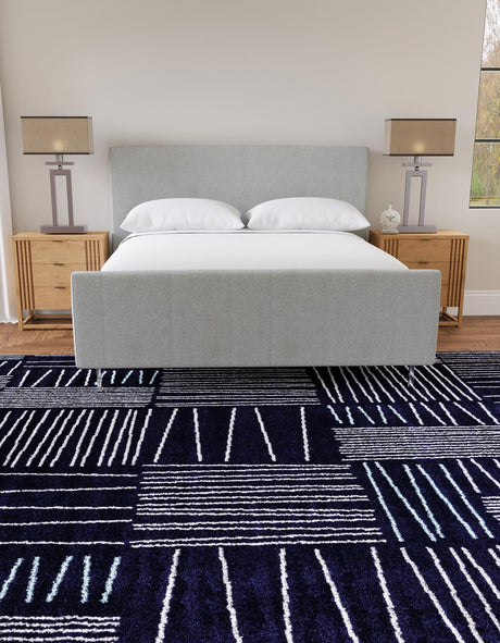 Navy Blue 7' 10 x 7' 10 Hanahan Square Area Rug 100% Polypropylene With Jute Backing Abstract Geometric Modern Carpet for Living, Dining Room, Office Space for Sale at Rug Engine