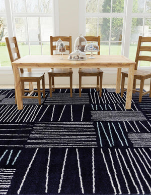 Navy Blue 7' 10 x 7' 10 Hanahan Square Area Rug 100% Polypropylene With Jute Backing Abstract Geometric Modern Carpet for Living, Dining Room, Office Space for Sale at Rug Engine