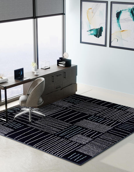 Navy Blue 7' 10 x 7' 10 Hanahan Square Area Rug 100% Polypropylene With Jute Backing Abstract Geometric Modern Carpet for Living, Dining Room, Office Space for Sale at Rug Engine