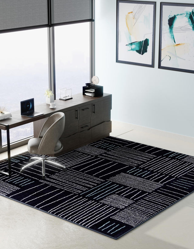 Navy Blue 7' 10 x 7' 10 Hanahan Square Area Rug 100% Polypropylene With Jute Backing Abstract Geometric Modern Carpet for Living, Dining Room, Office Space for Sale at Rug Engine