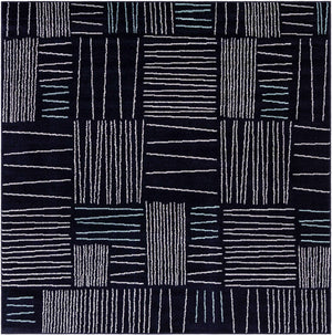 Navy Blue 7' 10 x 7' 10 Hanahan Square Area Rug 100% Polypropylene With Jute Backing Abstract Geometric Modern Carpet for Living, Dining Room, Office Space for Sale at Rug Engine