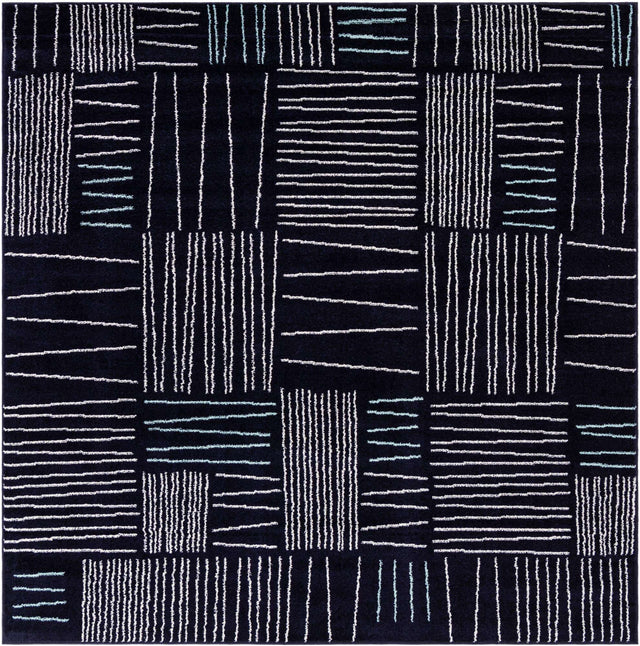 Navy Blue 7' 10 x 7' 10 Hanahan Square Area Rug 100% Polypropylene With Jute Backing Abstract Geometric Modern Carpet for Living, Dining Room, Office Space for Sale at Rug Engine