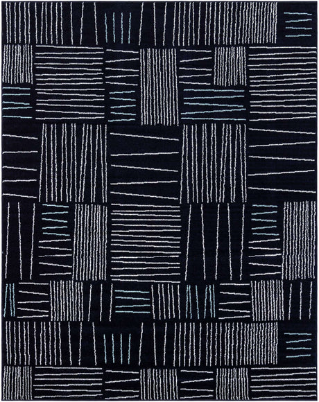 Navy Blue 7' 10 x 10' Hanahan Rectangle Area Rug 100% Polypropylene With Jute Backing Abstract Geometric Modern Carpet for Living, Dining Room, Office Space for Sale at Rug Engine