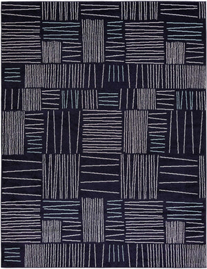 Navy Blue 9' x 12' Hanahan Rectangle Area Rug 100% Polypropylene With Jute Backing Abstract Geometric Modern Carpet for Living, Dining Room, Office Space for Sale at Rug Engine