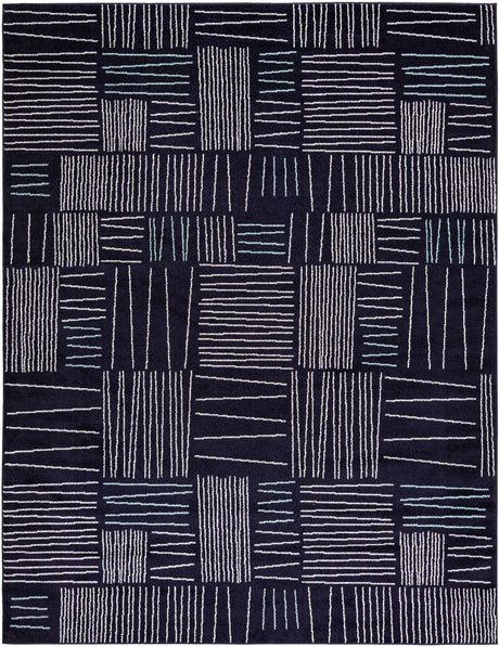 Navy Blue 9' x 12' Hanahan Rectangle Area Rug 100% Polypropylene With Jute Backing Abstract Geometric Modern Carpet for Living, Dining Room, Office Space for Sale at Rug Engine