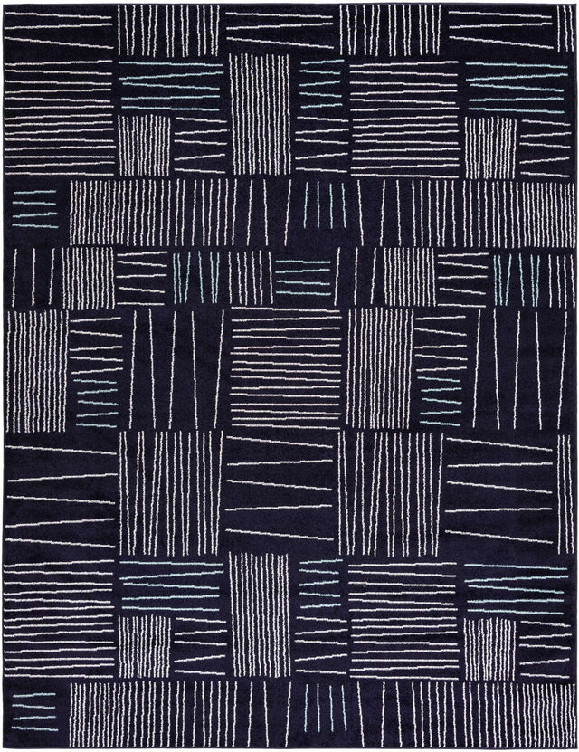 Navy Blue 9' x 12' Hanahan Rectangle Area Rug 100% Polypropylene With Jute Backing Abstract Geometric Modern Carpet for Living, Dining Room, Office Space for Sale at Rug Engine