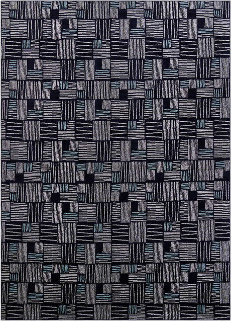 Navy Blue 10' x 14' 1 Hanahan Rectangle Area Rug 100% Polypropylene With Jute Backing Abstract Geometric Modern Carpet for Living, Dining Room, Office Space for Sale at Rug Engine