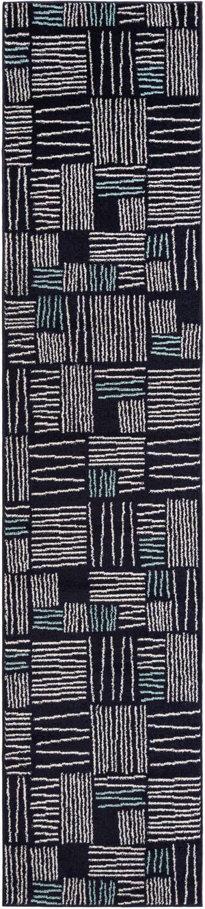 Navy Blue 2' 7 x 12' Hanahan Runner Area Rug 100% Polypropylene With Jute Backing Abstract Geometric Modern Carpet for Living, Dining Room, Office Space for Sale at Rug Engine