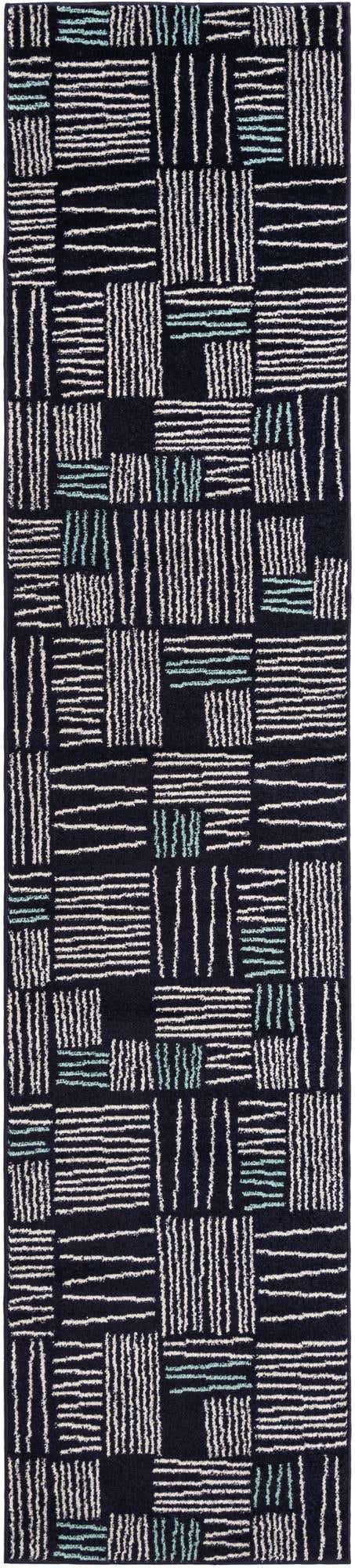 Navy Blue 2' 7 x 12' Hanahan Runner Area Rug 100% Polypropylene With Jute Backing Abstract Geometric Modern Carpet for Living, Dining Room, Office Space for Sale at Rug Engine