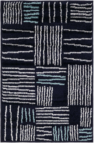 Navy Blue 2' x 3' 1 Hanahan Rectangle Area Rug 100% Polypropylene With Jute Backing Abstract Geometric Modern Carpet for Living, Dining Room, Office Space for Sale at Rug Engine
