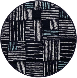 Navy Blue 3' 1 x 3' 1 Hanahan Round Area Rug 100% Polypropylene With Jute Backing Abstract Geometric Modern Carpet for Living, Dining Room, Office Space for Sale at Rug Engine