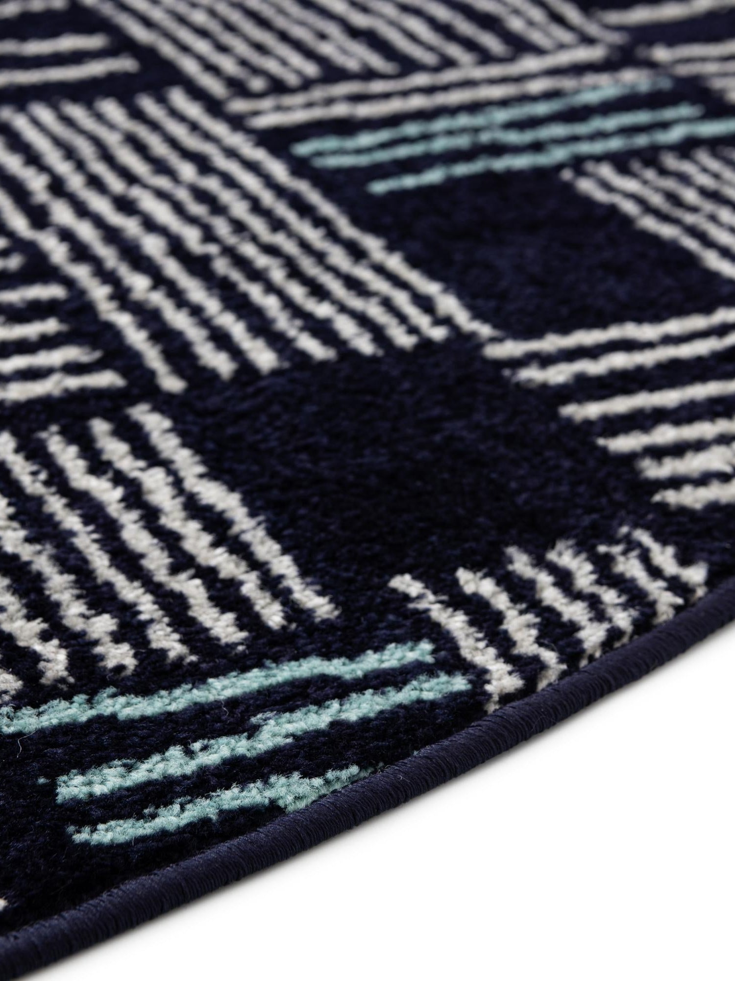 Navy Blue 5' 3 x 5' 3 Hanahan Round Area Rug 100% Polypropylene With Jute Backing Abstract Geometric Modern Carpet for Living, Dining Room, Office Space for Sale at Rug Engine