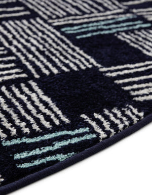 Navy Blue 5' 3 x 5' 3 Hanahan Round Area Rug 100% Polypropylene With Jute Backing Abstract Geometric Modern Carpet for Living, Dining Room, Office Space for Sale at Rug Engine