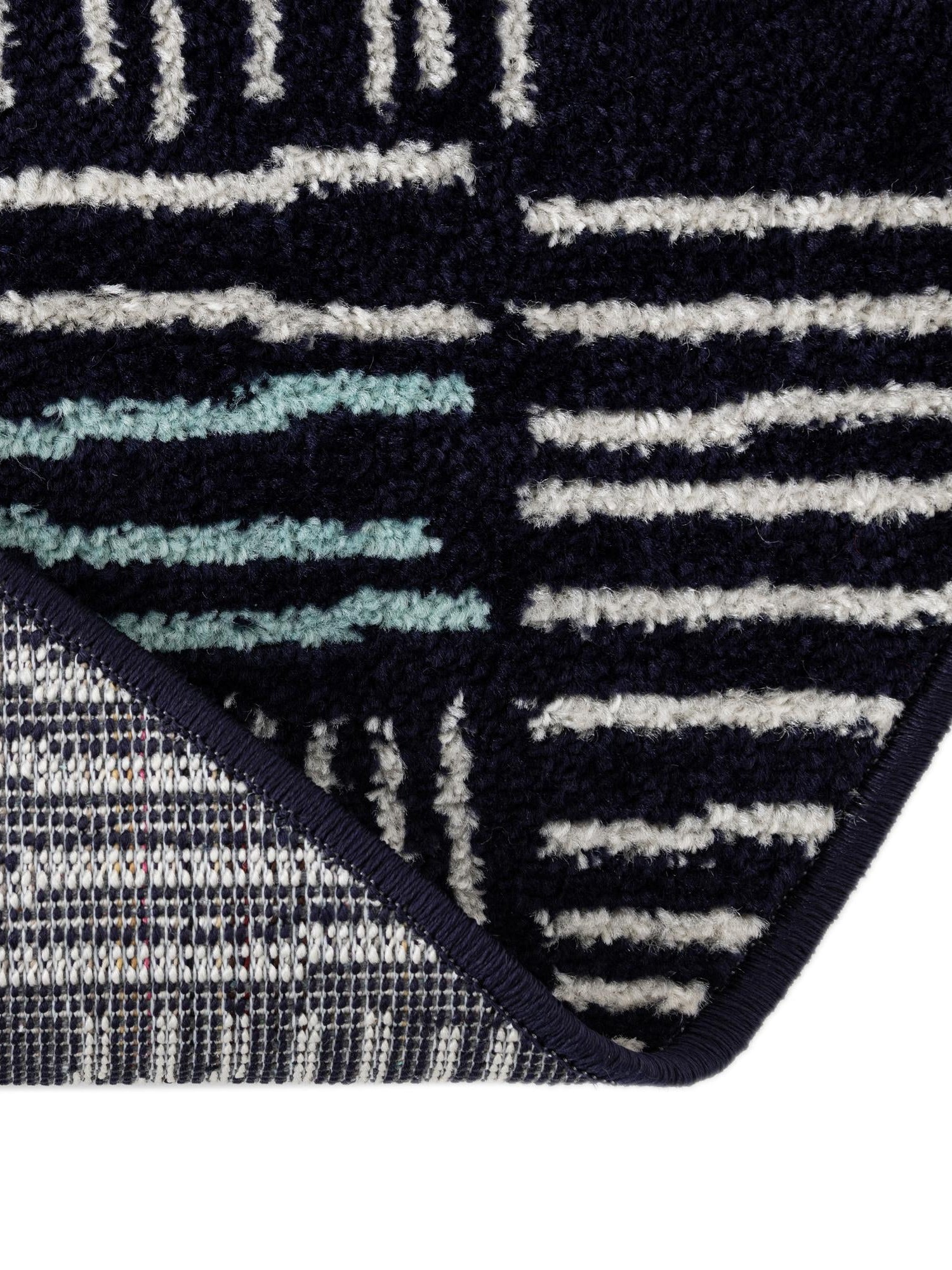 Navy Blue 7' 10 x 7' 10 Hanahan Round Area Rug 100% Polypropylene With Jute Backing Abstract Geometric Modern Carpet for Living, Dining Room, Office Space for Sale at Rug Engine