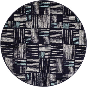 Navy Blue 5' 3 x 5' 3 Hanahan Round Area Rug 100% Polypropylene With Jute Backing Abstract Geometric Modern Carpet for Living, Dining Room, Office Space for Sale at Rug Engine