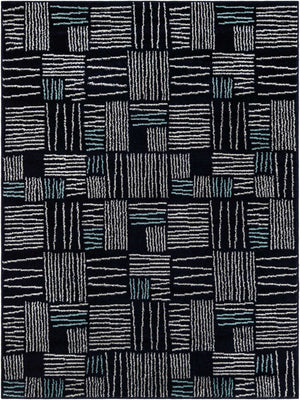 Navy Blue 5' 3 x 7' 1 Hanahan Rectangle Area Rug 100% Polypropylene With Jute Backing Abstract Geometric Modern Carpet for Living, Dining Room, Office Space for Sale at Rug Engine