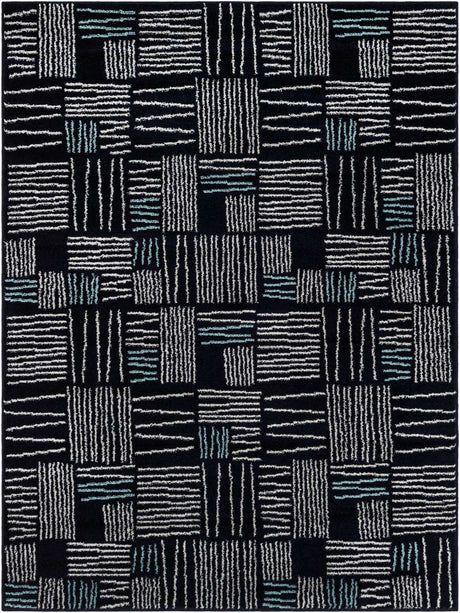 Navy Blue 5' 3 x 7' 1 Hanahan Rectangle Area Rug 100% Polypropylene With Jute Backing Abstract Geometric Modern Carpet for Living, Dining Room, Office Space for Sale at Rug Engine